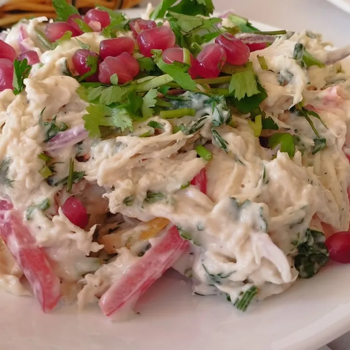 Georgian chicken salad with pomegranate