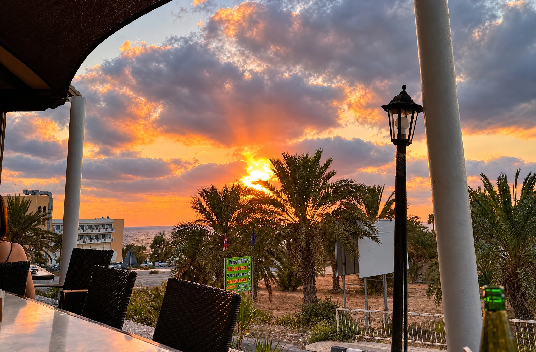 Sunset over the palms, seen from the Tbilisi terrace